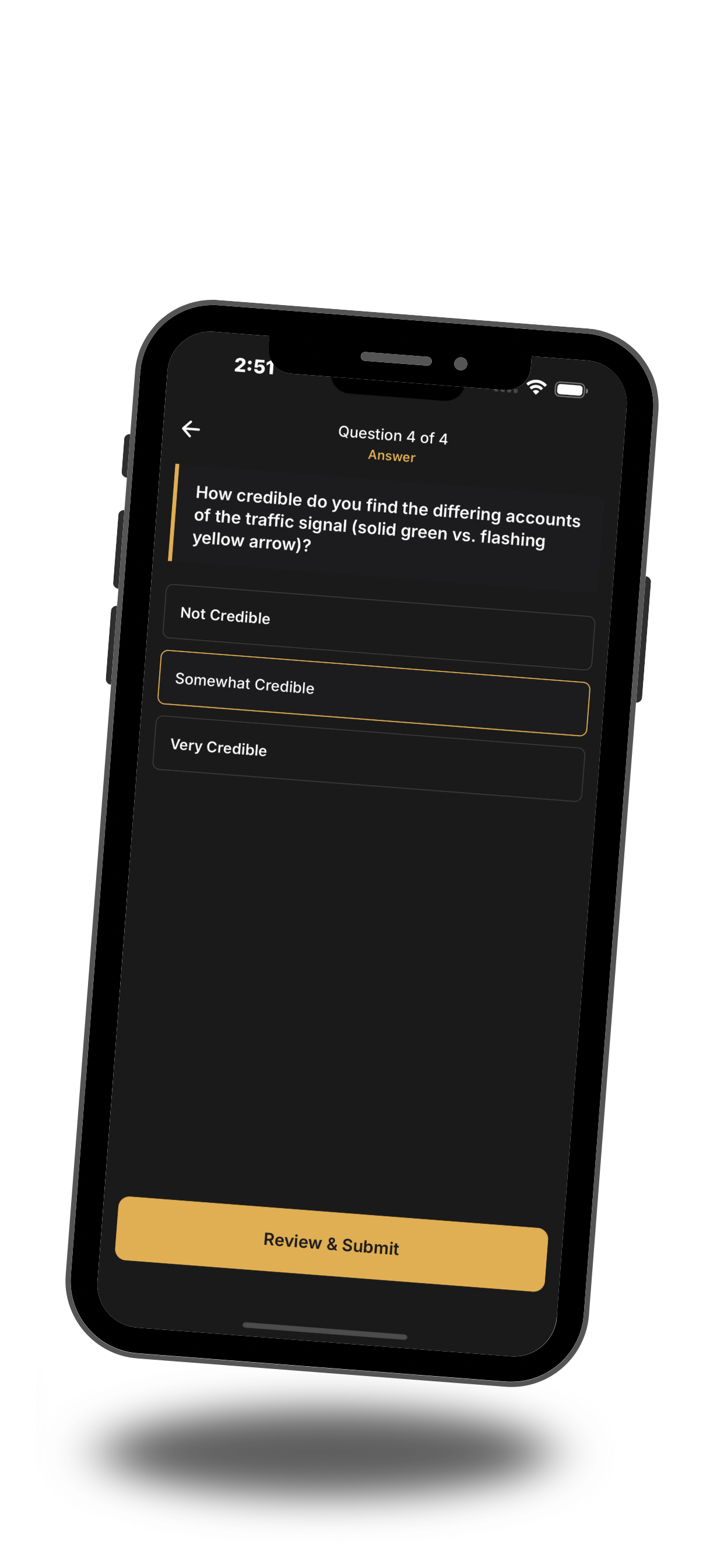 Evaluator app showing case question screen